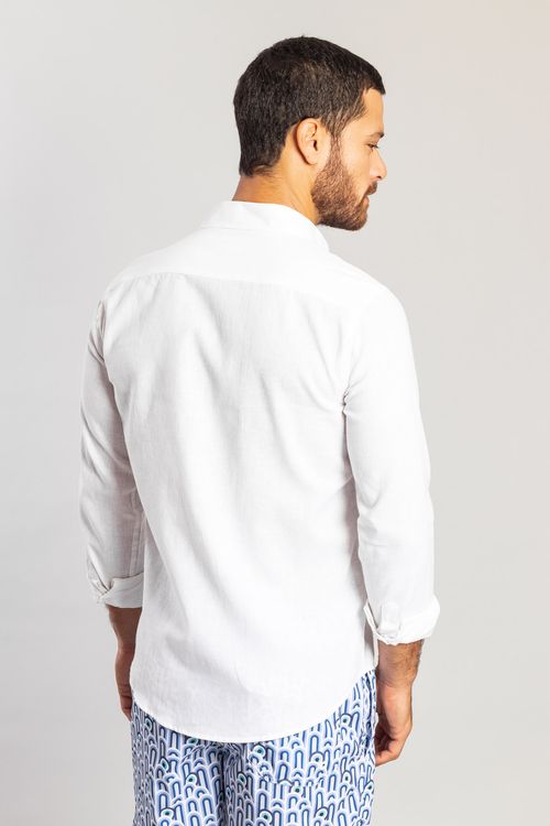 Camisa Manga Longa Linho Casual - Branco