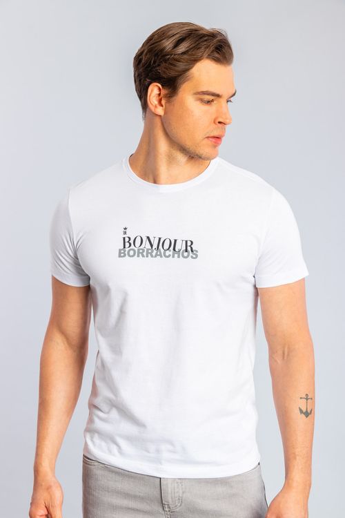 Camiseta Bonjour Borrachos - Branco
