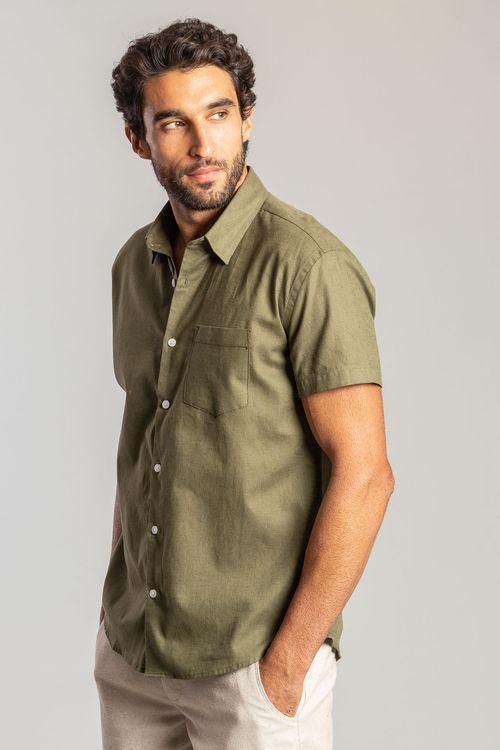 Camisa Linho Casual Pocket - Verde Musgo