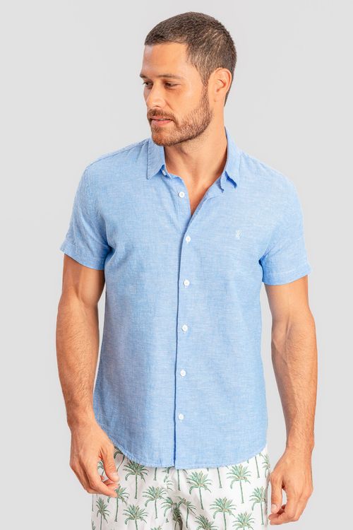Camisa Manga Curta Linho S25 - Azul