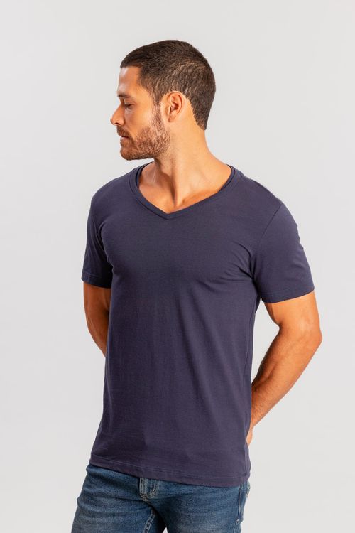 Camiseta Básica De Algodão Gola V S25 - Marinho