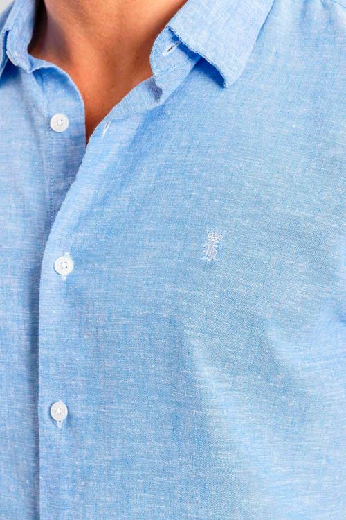 Camisa Manga Curta Linho S25 - Azul