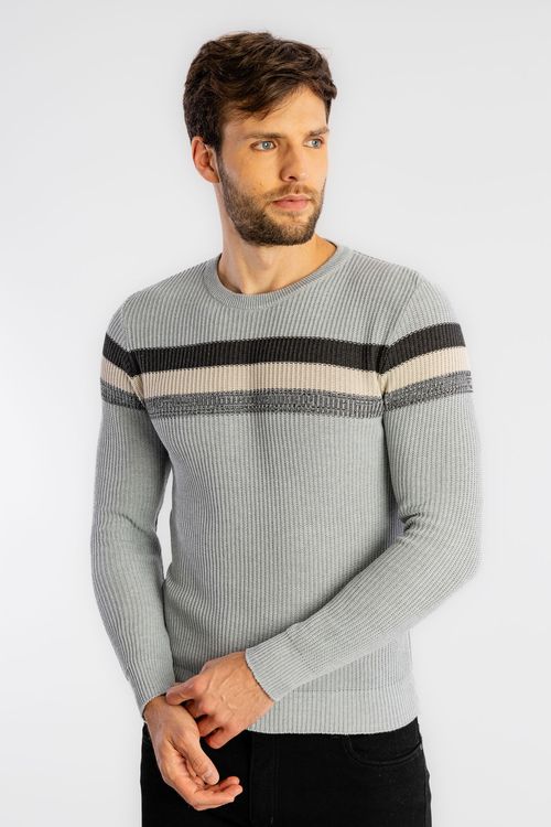 Suéter Tricot Tricolor W25 - Azul Claro