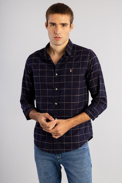 Camisa Slub Quadros W25 - Marinho
