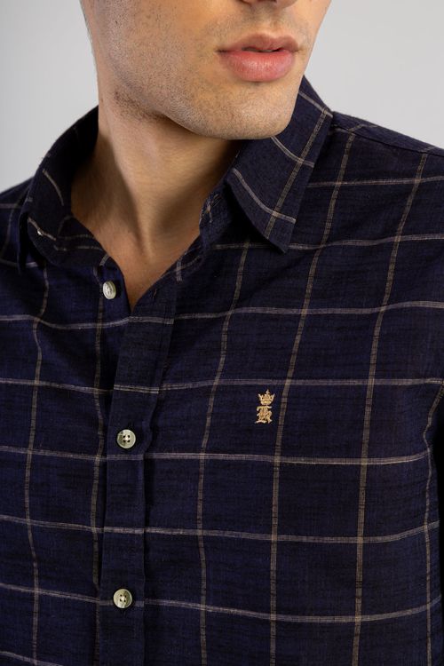 Camisa Slub Quadros W25 - Marinho