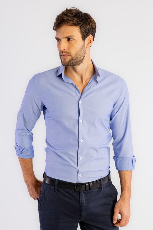 Camisa Maquineta Bricks Algodão Egípcio W25 - Azul