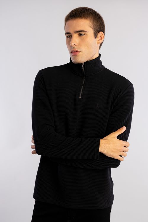 Moletom Canelado Liso Gola Alta W25 - Preto