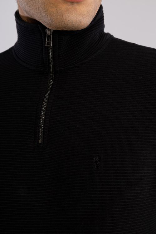 Moletom Canelado Liso Gola Alta W25 - Preto