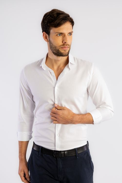 Camisa Premium Maquineta Espinha De Peixe W25 - Branco