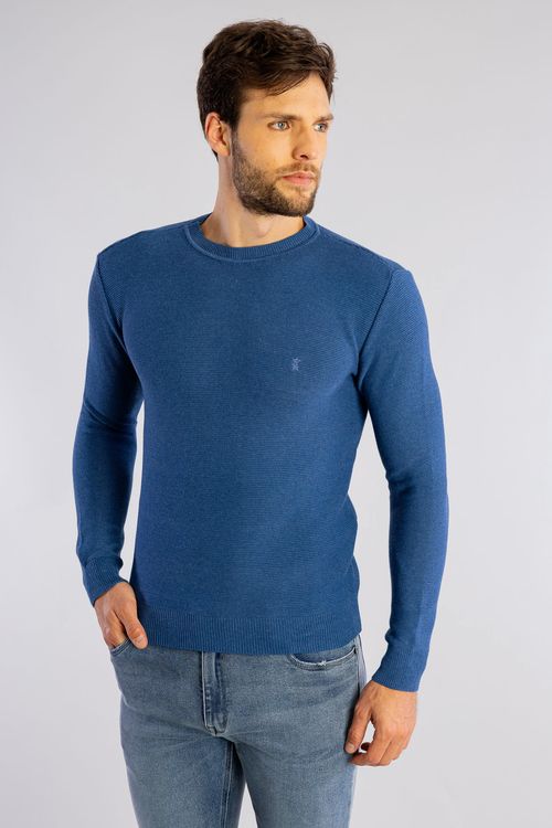 Tricot Suéter Básico Gola Careca W25 - Azul Indigo
