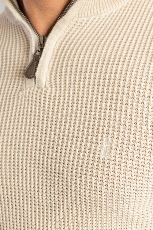 Tricot Waffle Meio Zíper W25 - Areia