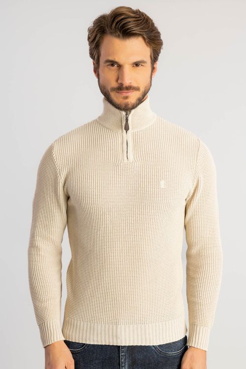 Tricot Waffle Meio Zíper W25 - Areia