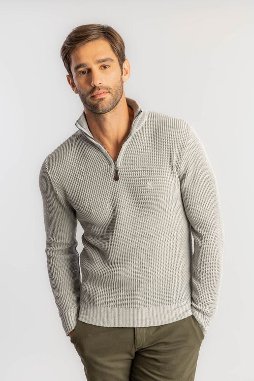 Tricot Waffle Meio Zíper W25 - Mescla