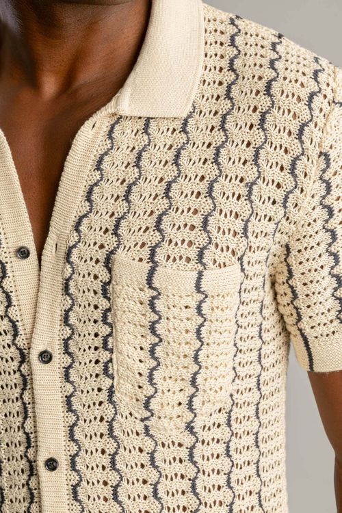 Camisa Tricot Zig Zag Com Bolso S26 - Areia