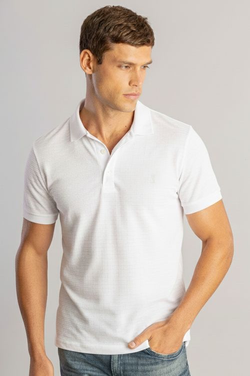 Camisa Polo Jacquard Diamond - Branco